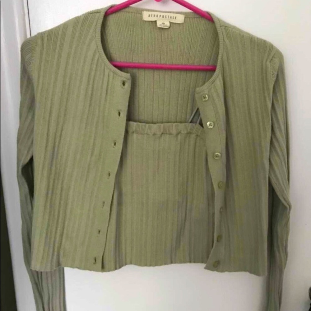 Aeropostale sage green tank and cardigan set